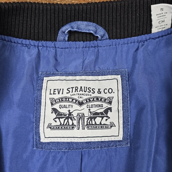 Levi's Denim Size S Color Blocked Bomber Rib Knit Collar Women's Jacket Blue - Picture 4 of 7